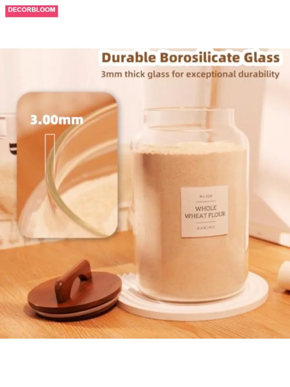 2 Pack Large Glass Flour and Sugar Containers with Bamboo Lids
